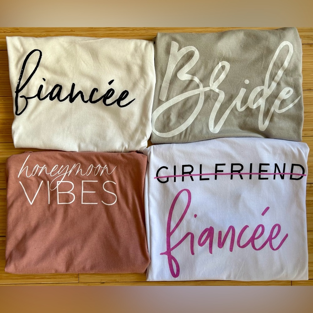 Miss to Mrs. | MAEVEN | Fiancée Bridal T-Shirt Tank Top Bundle Set of 4 Size XL